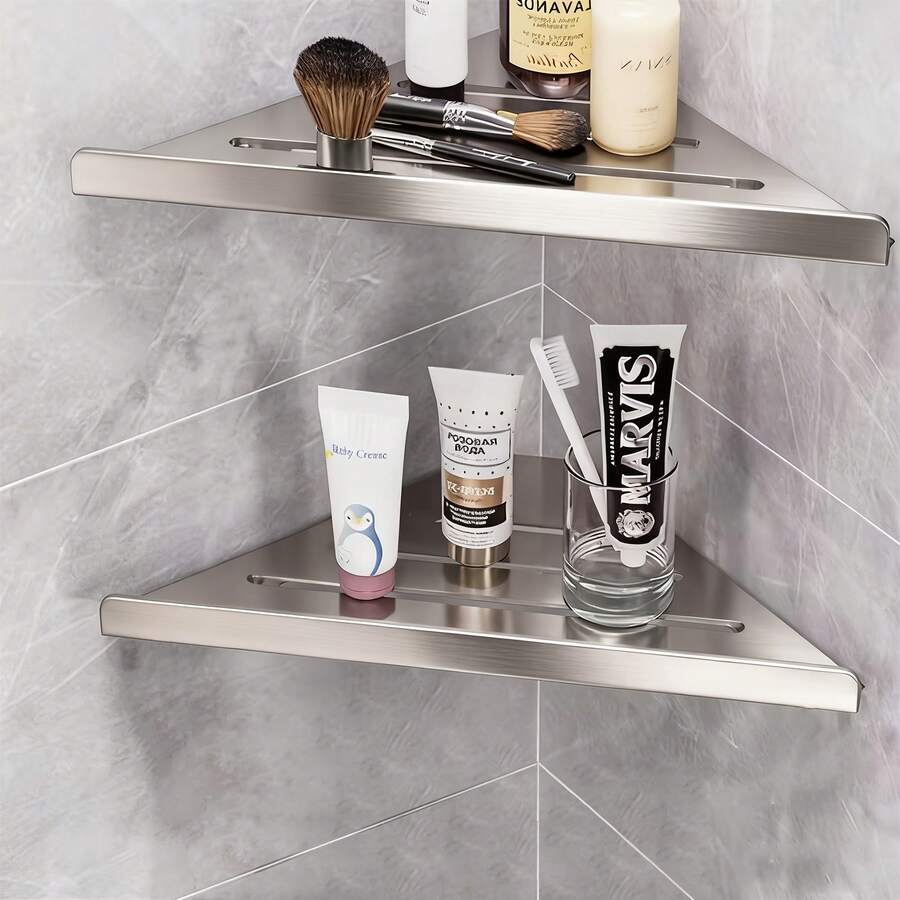 CINEYO 1pc/2pcs/3pcs Classic Stainless Steel Wall-Mounted Triangular Bathroom Storage Rack, Bathroom Shelf, Shower Rack, Bathroom Organizer. Suitable For Bathroom, Study And Kitchen. Corner Rack, Bathroom Storage Rack, Shower Shelf, Wall Shelf