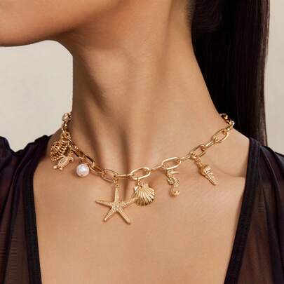 Altistry 1pc Beach Vacation Style Metal Ocean Creature Pendant Necklace, Suitable For Women's Everyday And Holiday Wear