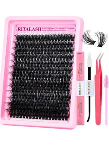 Bộ nối mi RITALASH 234 sợi, 80 sợi mi giả, kích thước 12-20mm, mi giả dày, mi cong D, nối mi 3D dày dặn, tự làm mi giả kèm keo dán, nhíp và cọ. - màu đen - Xem 9