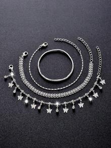 Set de 20/16/8/4 piezas de tobillera de cristal con diseño de mariposa estilo bohemio, accesorio de moda versátil para uso diario, playa, viajes, fiestas, citas, regalo ideal para novia/madre, estilo aleatorio - Plateado - Ver 6