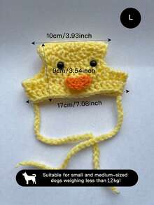 1pc Handmade Crocheted Pet Hat, Adjustable Yellow Duck Style - Yellow - View 6