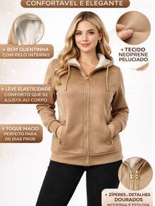 Women's Super Stylish Waterproof Fleece Jacket With Removable Hood, Neoprene - Light Grey - View 5