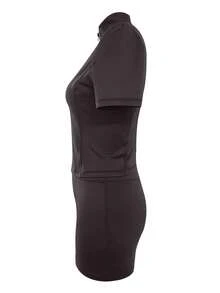 LovelyWholesale Bộ đồ tập yoga nữ mùa hè gồm áo cổ đứng tay ngắn có khóa kéo và quần short, thích hợp cho tập thể dục. - màu nâu - Xem 5