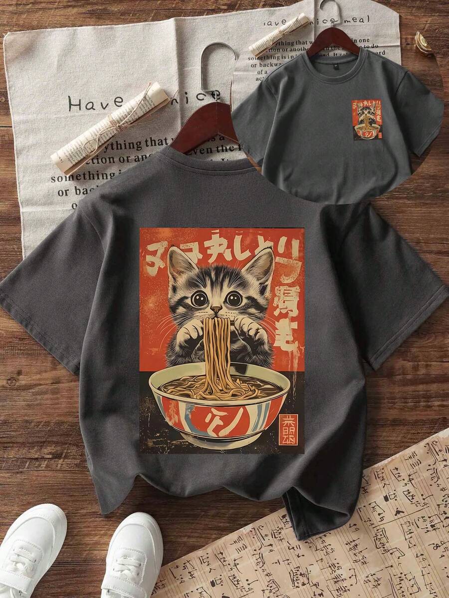 Camiseta de manga corta con cuello redondo y estampado divertido para niñas preadolescentes, top de verano - Gris Oscuro - Ver 1