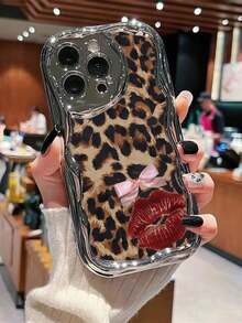 Leopard Print Lip Painted Soft Phone Case Compatible With IPhone 17/17 Pro Max/ 16/16 Pro/16 Pro Max/15/XR/7P 8P/P12 Pro Max/P13 Pro Max/P14 Pro Max/P13/P14/P11/P12/P14, Cute & Fashionable Thick Protective Cover - Multicolor - View 6