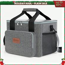 15L Large Capacity Insulated Lunch Bag, Water Resistant Portable Cooler Tote For Women Men, Aesthetic Lunch Box For Work Picnic, Essential Reusable Lunch Tote For Office & Outdoor - Double-layer/Black - View 2