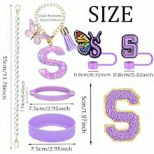 7pcs Cup Accories  30/40oz Tumbler Handle Strap Straw Cover Silicone Boot Letter Charm Stickers - Purple - View 6