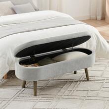 Multifunctional Storage Bench / Soft Chenille Fabric Modern Storage Bench / 20L Storage Space / Wooden Legs / For Bedroom, Living Room, Shoe Bench, Hallway - 灰色 - 查看 9