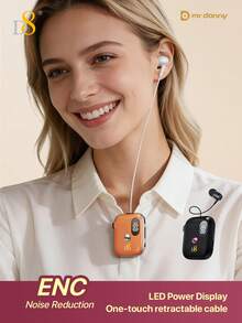 D8 Fashion Wireless Lavalier Retractable Dual Microphone Earphones For Women, LED Digital Display Showing Real-Time Battery Level, One-Click Automatic Retractable Earphone Cable, Built-In Latest Bluetooth 6.0 Chip, 400mAh Large Capacity Battery - View 2