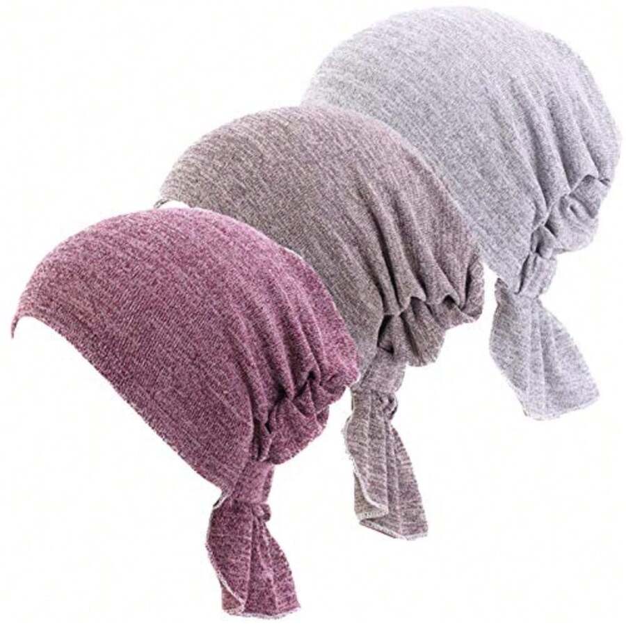 Hijab Cancer Chemo Stretchy Cotton Hat Turban Cap Cover Hair Loss Head Scarf Wrap Pre-Tied Headwear Strech Bandana - 灰酒卡其 - 查看 1