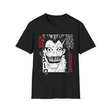 Uni Pure Cotton T-Shirt, Ryuk  Face T-Shirt| Shinigami Manga Graphic Tee, Summer T Shirt, Blouse, Basic Tops, Tops, Creative Design, Outdoor Play, Cool Style, Fun Design, Great For Outdoor Play, Summer Outfit For Women, Men's T-Shirt - 黑色 - 查看 1
