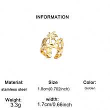 1pc Stainless Steel Women's Ring, Personalized Wide Hollow Design With Starfish & Palm Tree Elements, Adjustable Open Style, Gold Color, Suitable For Commuting, Daily Wear, Gift, Beach Vacation, Versatile Jewelry - Ring - View 9