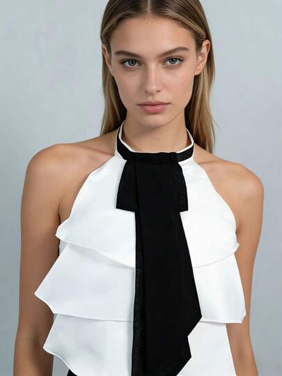 1pc Women's Elegant French Style Solid Color Detachable Collar Accessory, Suitable For Female Stage Performance, Retro Large Collar Satin Scarf, 3D Fake Collar Creates Graceful Look