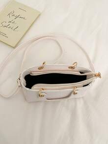 1 pieza Bolso de cuero sintético blanco con estampado de cocodrilo vintage, bolso de mano de primavera para mujer con correa para el hombro - Blanco - Ver 6