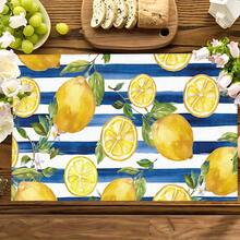 1pc/4pcs/6pcs/8pcs Lemon Print Linen Placemats, Suitable For Dining Table, All Season Decor, Modern Washable Table Mats, Room Decor, Coasters, Kitchen Dining Mats, Indoor Outdoor Party Decoration, Home Decor, Ideal Gift - Multicolor - View 8