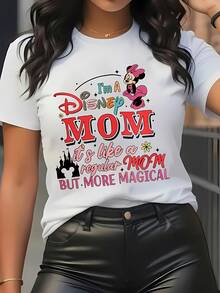Disney Licensed Women'S Popular Printed Graphic Featuring Minnie Mouse, Incorporating Disney Elements With A Mother'S Day Theme. This Short-Sleeve Round-Neck T-Shirt Is Stylish, Comfortable, And Versatile, Perfect For Casual Wear In Spring, Summer - trắng - Xem 1
