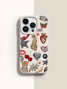 1个拼贴豹纹、樱桃、爱心图案液态硅胶防震手机壳，适用于苹果iPhone Xs/Xs Max/Xr/11/12/13/14/15/16 Pro/Pro Max/14/15/16 Plus/17，男女通用礼品 - 彩色 - 查看 4