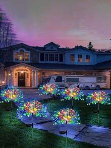 Solar-Powered Fireworks Outdoor Lamp, Garden Path Lamp, Lawn And Garden Decorative Atmosphere Lamp, With 8 Lighting Modes, Colorful Light Fireworks Flashing Solar Waterproof Lamp, Suitable For Gardens, Gardens, Lawns, Paths, Parties And Festival Decorations, Solar Garden Decoration. - 煙火 - 查看 5