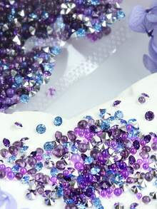 25g/Pack Mixed Blue & Purple Glass Beads, Rhinestones Nail Art Decorations, Dreamy Sparkling Nail Accessories Suitable For Spring/Summer Vibrant Kawaii Nails, Y2K Romantic Minimalist Ocean Style, Suitable For DIY Nail Salon Design Decoration - Multicolor - View 4
