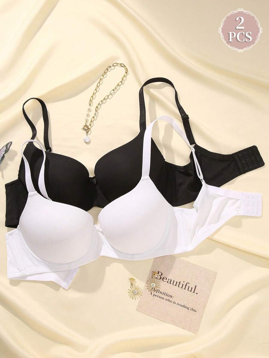 mimilemon 2pcs Plus Size Women Full Coverage Bras With Underwire, Comfortable Lingerie Set