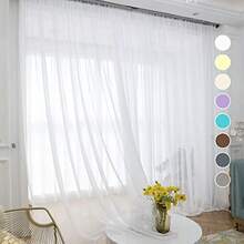 Cortinas transparentes blancas de 300 cm de largo 2 paneles con bolsillo para barra cortinas semitransparentes para cocina dormitorio y sala de estar blancas 120 cm de ancho x 120 L - Blanco - Ver 2