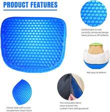 Cojin de Gel Vicoelastico para Silla, Cojin de Gel para Coxis y Postura Seat Cushion Suave para Dolores de Espalda - Azul - Ver 9