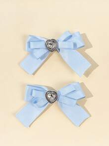 2pcs Women's Solid Color Heart & Bow Hair Clips,Festival,Party - Multicolor - View 9
