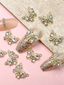 10Pcs 3D Rhinestone Butterfly Design Nail Art Decoration Diy Nail Charms Nail Gems Nail Supplies Nails - Gold - View 4