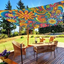 [Bohemian Outdoor Canopy] 1pc UV Glow-In-The-Dark Mandala Canopy - Vibrant Floral Geometric Pattern, UV Glow Effect, Lightweight Polyester Fabric Suitable For Beach, Camping, Garden, Picnic - Outdoor Adventure Sunshade (Poles Not Included) - A - View 14