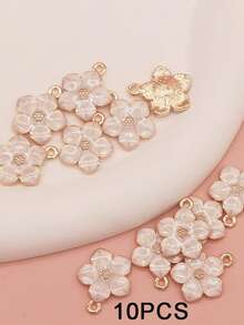 10pcs/Pack Zinc Alloy Pink Enamel Flower Shaped Small Pendant, Suitable For DIY Earrings, Necklaces, Bracelets - Pink - View 16