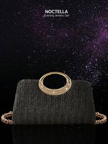 Noctella 闪耀四件套水钻首饰，包括璀璨项链、耳环和手链，搭配闪亮时尚的夏季晚宴手拿包和精致优雅的黑色编织手提包，是夏季晚宴/派对、夏季聚会、度假和海滩活动的完美之选。 - 黑色 - 查看 2