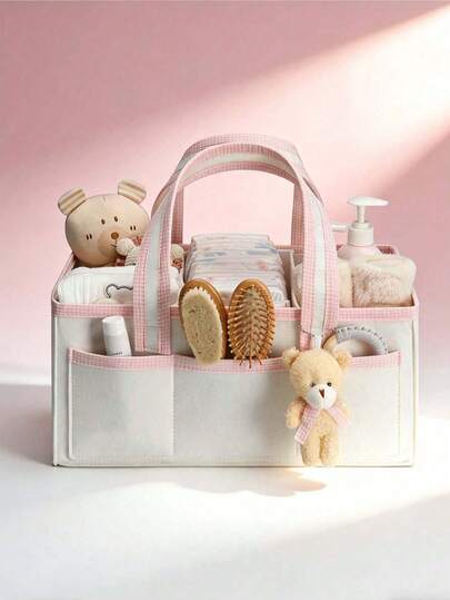 1个可爱多口袋收纳篮，多功能收纳篮袋，婴儿礼品收纳篮，便携式车载/家用收纳篮