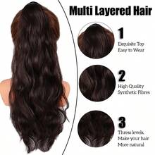 WIGGAGA SS-Inspired Women's Vacation Outfit, Valentine's Day Summer Apparel, Summer Ponytail Accessories 4-Tooth Claw Ponytail Clip, 20-Inch Long Brown Wavy Heat-Resistant Synthetic Fiber Ponytail Extension For Daily Use - Coffee Brown - View 4