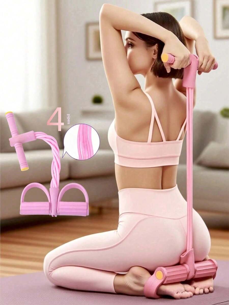 1pc Of Solid Pink 6-Tube Foot Pedal Resistance Band, NBR Foam TPE Sit Up Assistant, Portable Home Fitness Equipment For Abdominal Leg Workout.Resistance Band, Foot Pedal Resistance Band, Sit Up Assistant, Home Fitness Equipment, Abdominal Trainer, Leg Workout Equipment, Pull Rope Exerciser, Elastic Fitness Rope, Portable Workout Tool, TPE Resistance Band, NBR Foam Handle, 6-Tube Resistance Band, Pink Fitness Equipment, Home Gym Gear