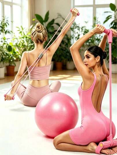 4-Tube Yoga Pedal Resistance Band, Purple, Pink, Blue, Suitable For Home Workouts - Stretchable Drawstring For Full Body Training, Abdominal Shaping, Rowing, And Flexibility Exercises, Stackable Fitness Equipment, Suitable For Yoga And Shaping, Figure 8, Yoga Ball, Pull-Up Band, Thigh Exerciser, Gym, Sweating, Pilates.