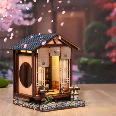 DIY Japanischer Stil Garten Architektur 3D Holzmodell Bausatz, handgefertigtes Kunsthandwerk für Sammler, Heimdekoration, ideales Geschenk für Freunde, Familie, Geburtstag, Weihnachten, Halloween, Valentinstag, Ostern, Schulanfang, Erntedankfest (Batterien und Kleber nicht enthalten)