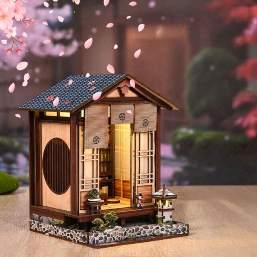Japanese Style Garden Charm Mini House Dollhouse BOOK NOOK Bookend Wooden DIY Assembly Model Home Decor Collectible Ornament Holiday Gift - Multicolor - View 1