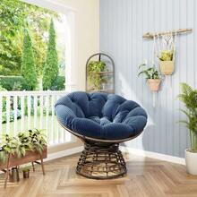Cómodo sillón Papasan ergonómico de ratán, giratorio 360°, para uso interior y exterior, con cojín suave y grueso, ideal para salones, dormitorios y rincones de lectura, estructura marrón con cojín. - Azul Marino - Ver 3
