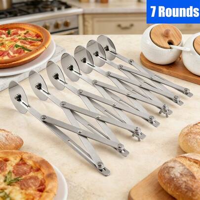 1pc Multi-Wheel Dough Cutter, 3/5/7 Wheel Metal Cutter, Kitchen Accessory, Adjustable Slicer, Pizza Cutter, Multifunctional Brownie/Pasta/Pizza Slicer