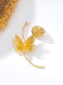 1 pieza Broche de mariposa de declaración - Diseño de mariposa calada en tono dorado para vacaciones y estilo callejero - Dorado - Ver 5