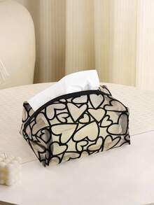 1/3pcs Mesh Heart Tissue Box, Ins Style Home Living Room Tea Table Tissue Holder, Bedroom Bedside Dust-Proof Storage Box, Luxury Car Dining Table Creative Tissue Case, Black White Beige - Multicolor - View 7