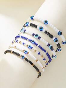 Pulsera de cuentas de ojo de diablo de colores de moda con ojos azules y 7 capas - Multicolor - Ver 5