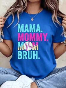 Women's-ShirtWomen's Baseball Graphic-Shirt - Casual Short-Sleeve Crew Neck, Summer And Spring Top With Baseball And Drip Design, Baseball Mom - 藍色 - 查看 12