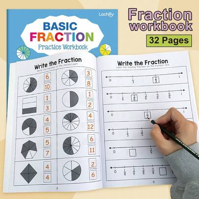 Lachilly 32 Page Children Basic Fraction Workbook Learning Educational Cognition Fraction Math Specific Training Books For Kids Pre-School Handwriting Homework