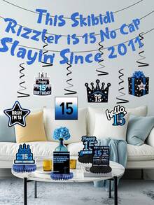 Skibidi Rizzler 15岁生日装饰套装，这款 Skibidi Rizzler 15岁生日无上限横幅漩涡中心装饰品，Slayin Since 2011 15岁男孩生日派对用品，适合11、12、14岁男孩 - A - 查看 11