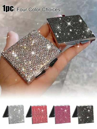 Gương trang điểm môi gấp gọn hai mặt đính kim cương lấp lánh sang trọng - Sự lựa chọn hoàn hảo để chỉnh sửa lớp trang điểm mọi lúc mọi nơi, gương trang điểm gấp gọn đính đá lấp lánh - Gương trang điểm trang trí đính đá lấp lánh dùng trong nhà, du lịch, ngoài trời, gương trang điểm mini vuông gấp gọn hai mặt, phù hợp để bỏ vào túi xách, gương bỏ túi hai mặt độ nét cao, quà tặng Ngày của Mẹ.