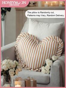 1pc Honeymoon Heart-Shaped Printed Throw Pillow, 100% Polyester Fabric With Romantic French Ruffle Design, Soft & Breathable, Anti-Shrink, Fashionable Decorative Cushion For Living Room, Bedroom, Dorm, Sofa, Couch, Oeko-Tex Certified - Multicolor - View 2
