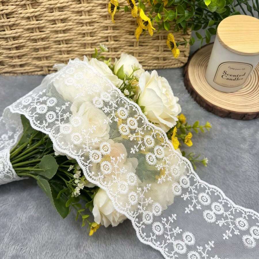 11.5厘米宽刺绣花边，2码/5码，缝纫，DIY，手工制作，婚礼装饰，窗帘面料，装饰用品 - White - 查看 1