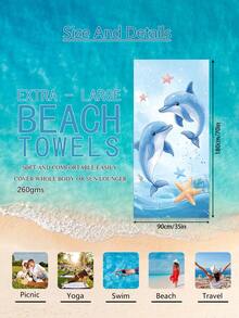 1 pieza Toalla de playa para niños con estampado de delfín, manta de playa extra grande de microfibra súper suave, toalla de baño súper absorbente, adecuada para viajes, piscina, buceo, surf, yoga, camping, disponible en varios tamaños, accesorios de playa - Multicolor - Ver 12