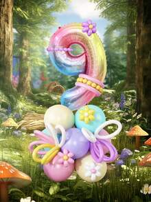 34pcs Colorful Number Balloon Set, 32-Inch 0-9 Birthday Number Balloons, Macaron Purple, Pink, Light Blue, Yellow Latex Balloons For Birthday Party, Anniversary, Rainbow Party Decor - Digital Set - View 5